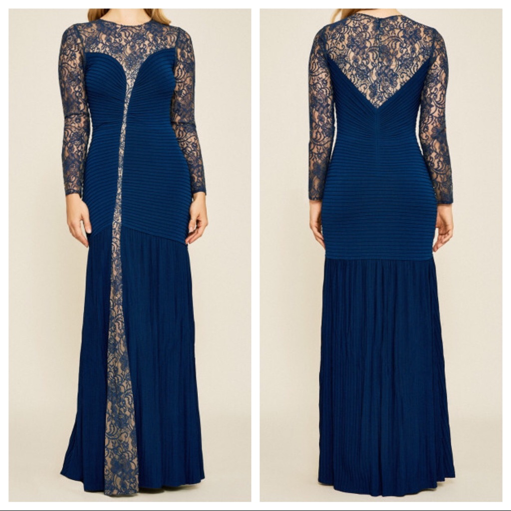 Tadashi Shoji Blue Septima Beaded Lace Gown Size Small